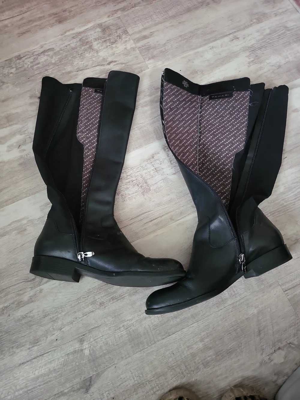 Tahari Black Over-the-Knee Button-Trim Riding Boots Women Size 8.5 Leather Upper